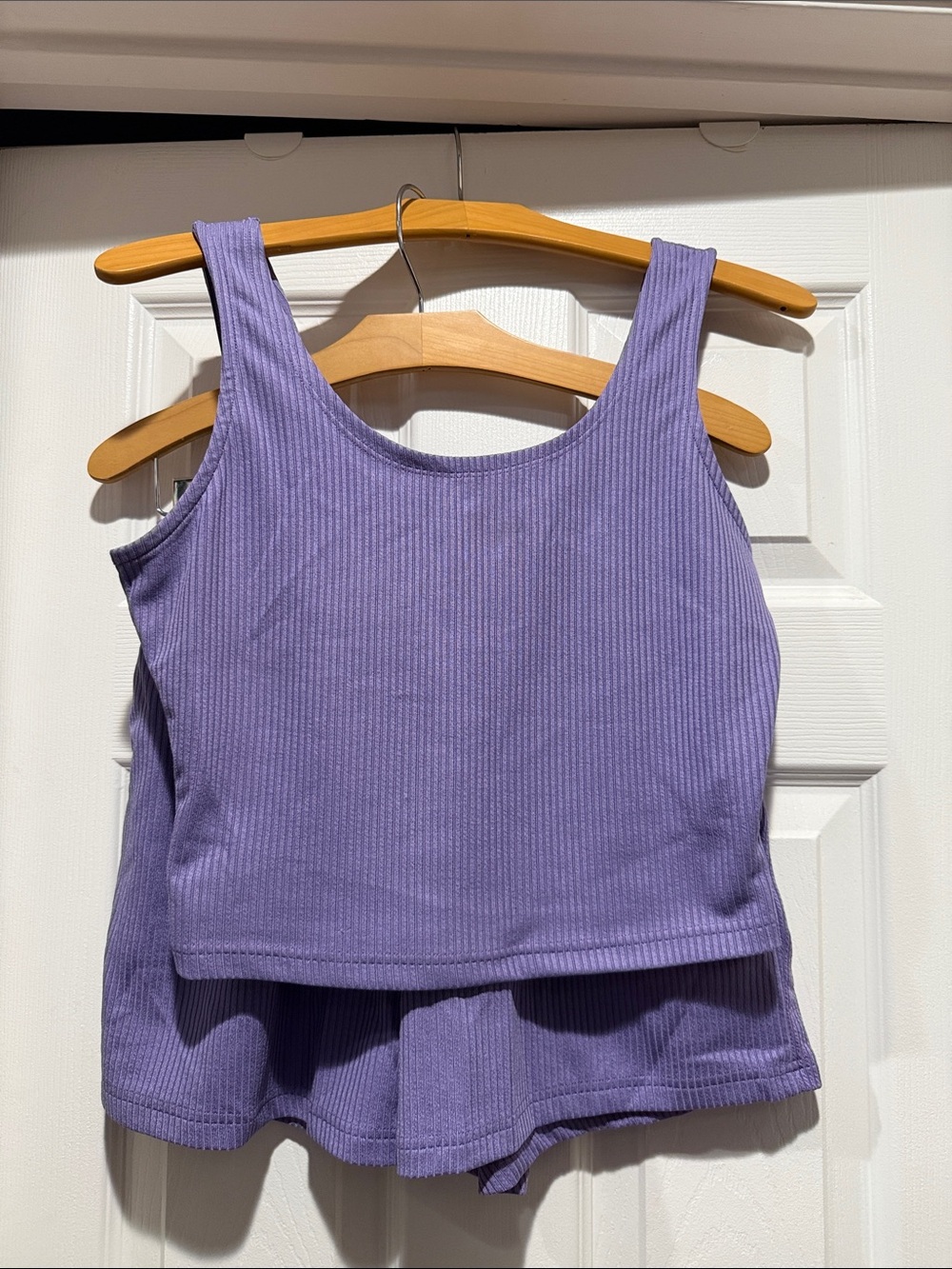 Women’s Purple Ribbed Tank Top and matching shorts- Women's Sleeveless Crop